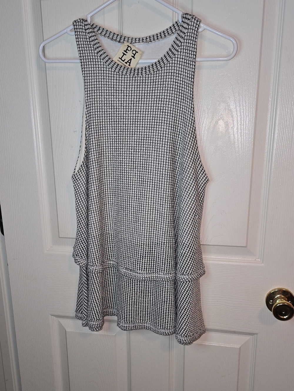 PPLA Black & White Peplum Textured Tank Top
